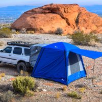 Conquer the open road with the Sportz SUV Tent - the ultimate companion for those who car camping but don’t want to sacrifice space and comfort. No need to unpack, keep your gear in the vehicle and attach the universal vehicle sleeve to the open hatch of your CUV, SUV, or minivan. Stretch out and enjoy every moment in the spacious 9’ x 9’ tent - your gateway to adventure, exploration, and precious memories.